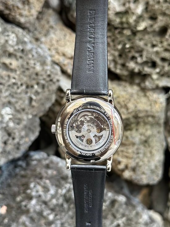 Armani Skeleton Dial Leather Watch main image 5
